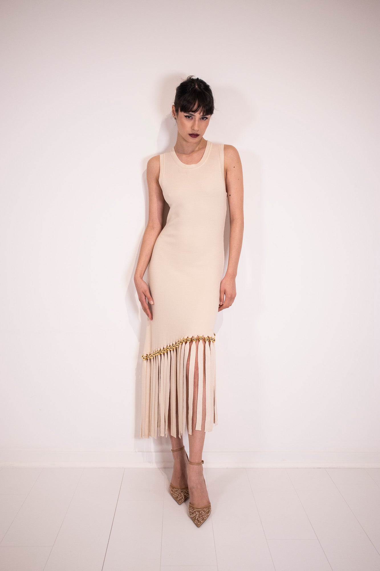 ABITO MIDI FRINGES GOLD