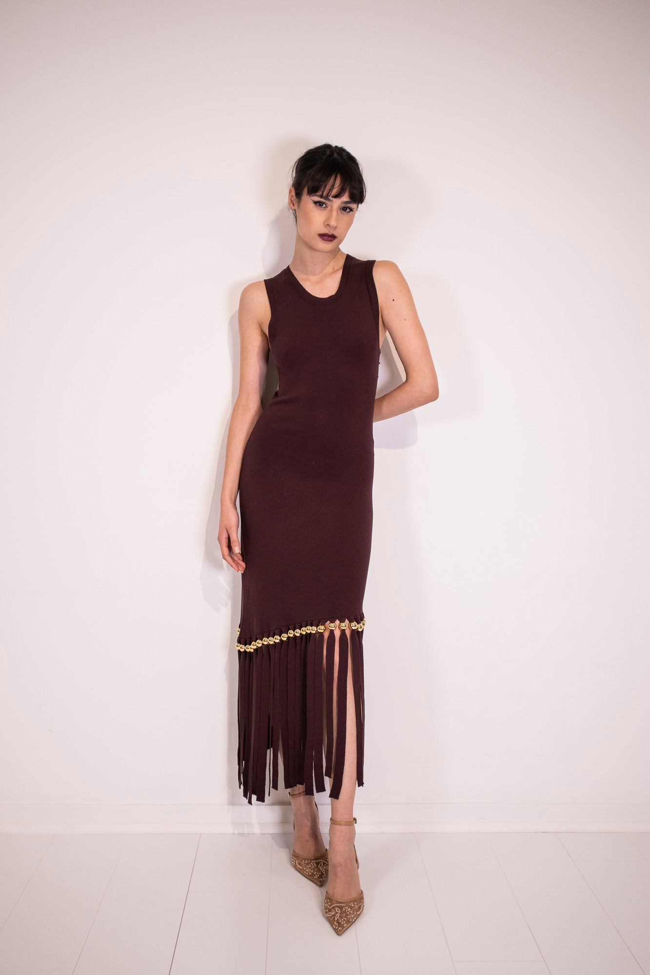 ABITO MIDI FRINGES GOLD