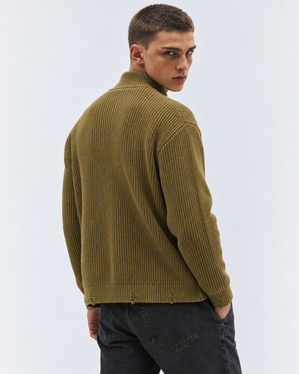 MAGLIA IN COTONE CON ZIP EFFETTO OLD