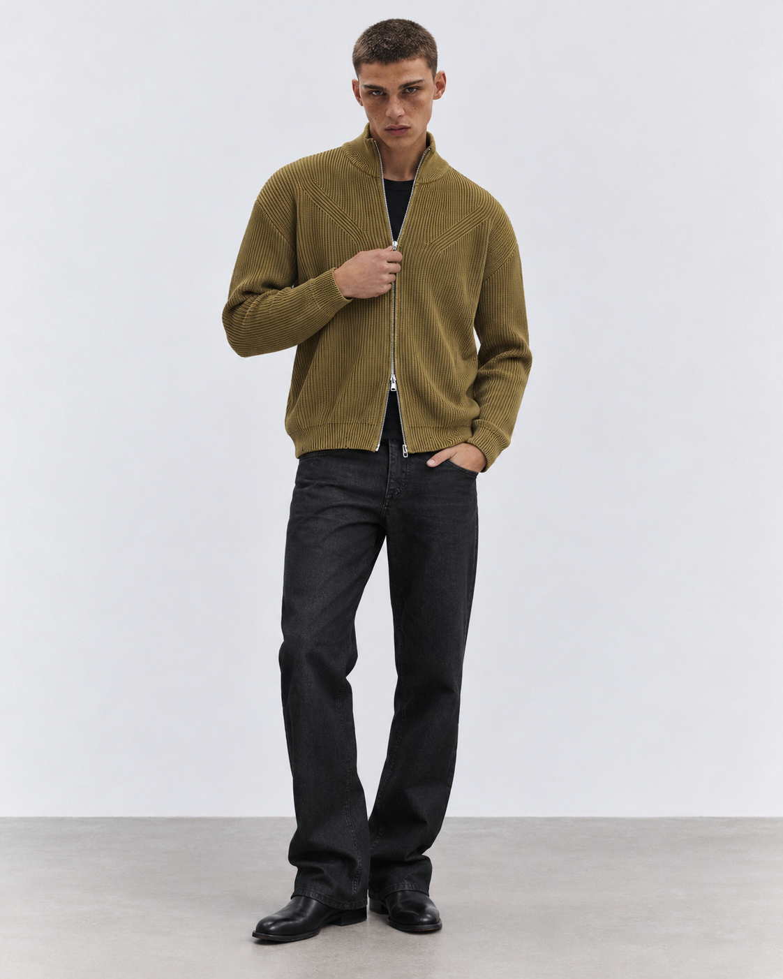 MAGLIA IN COTONE CON ZIP EFFETTO OLD