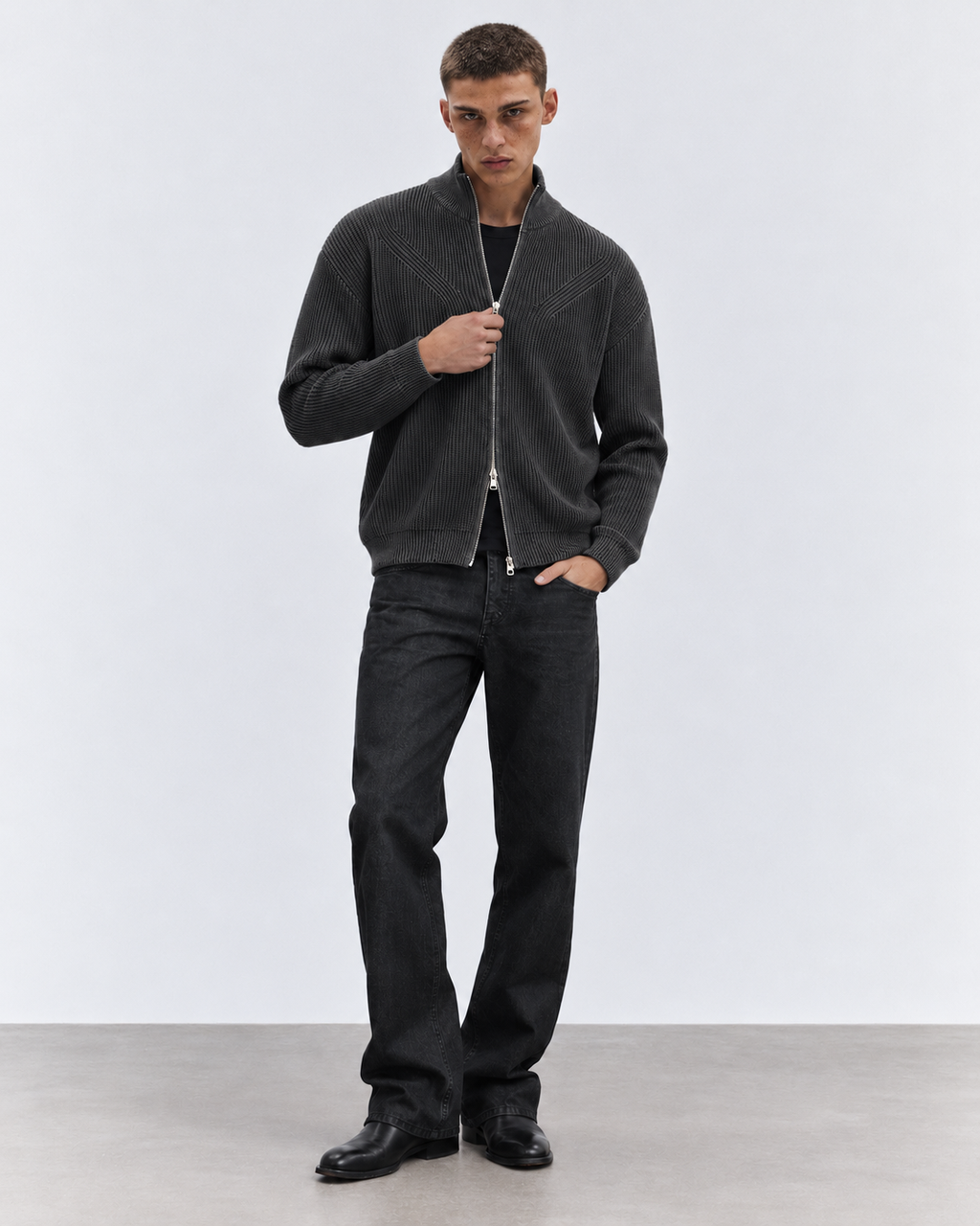 MAGLIA IN COTONE CON ZIP EFFETTO OLD