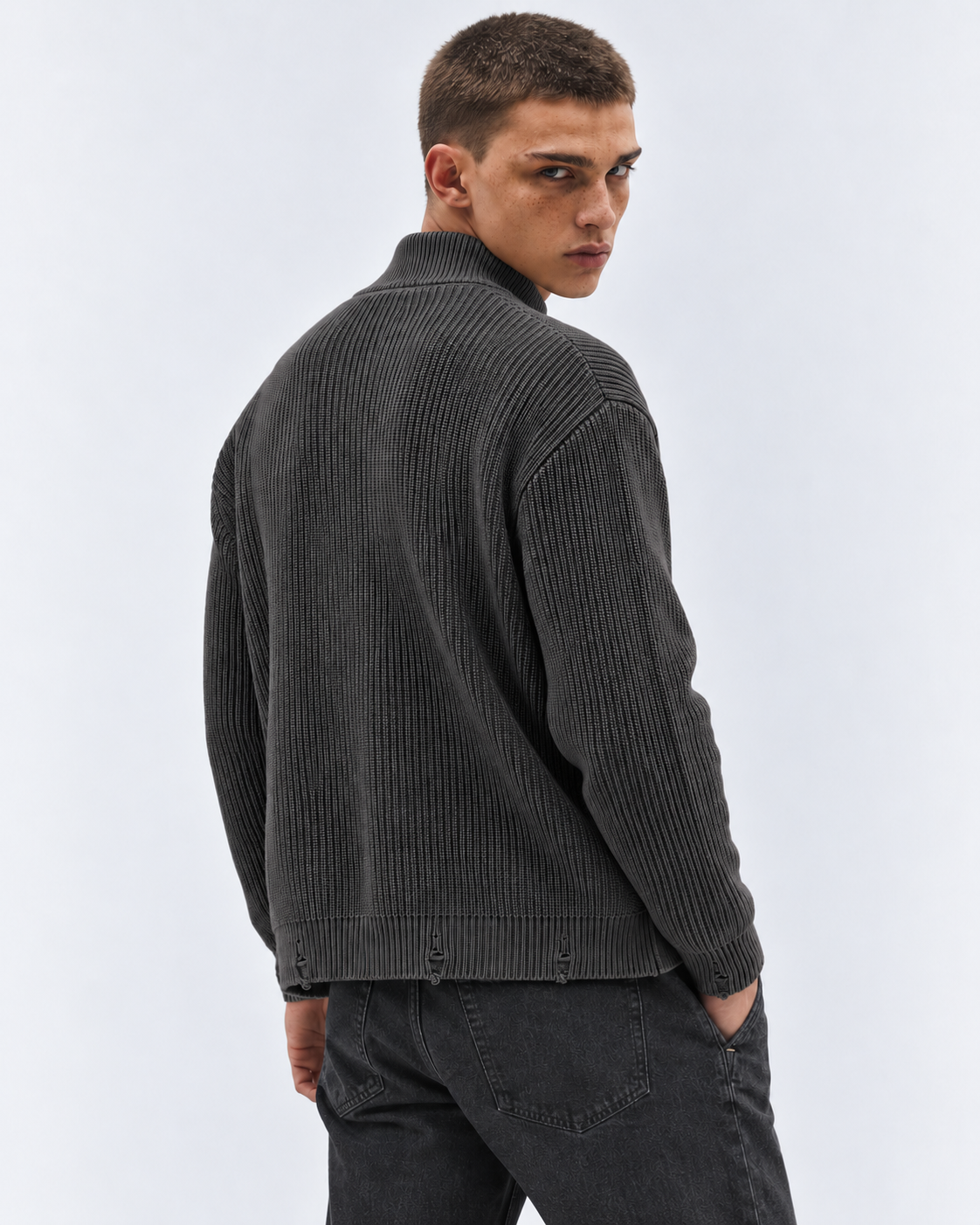 MAGLIA IN COTONE CON ZIP EFFETTO OLD