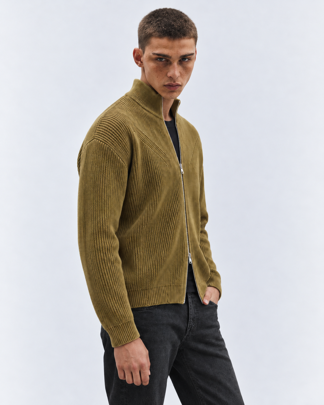MAGLIA IN COTONE CON ZIP EFFETTO OLD