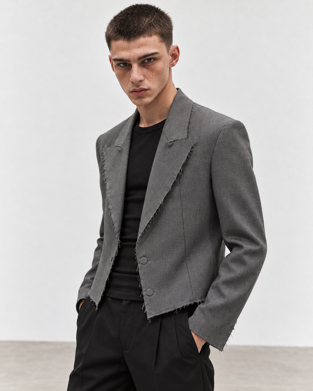 GIACCA CROPPED CON FINITURE SFILACCIATE