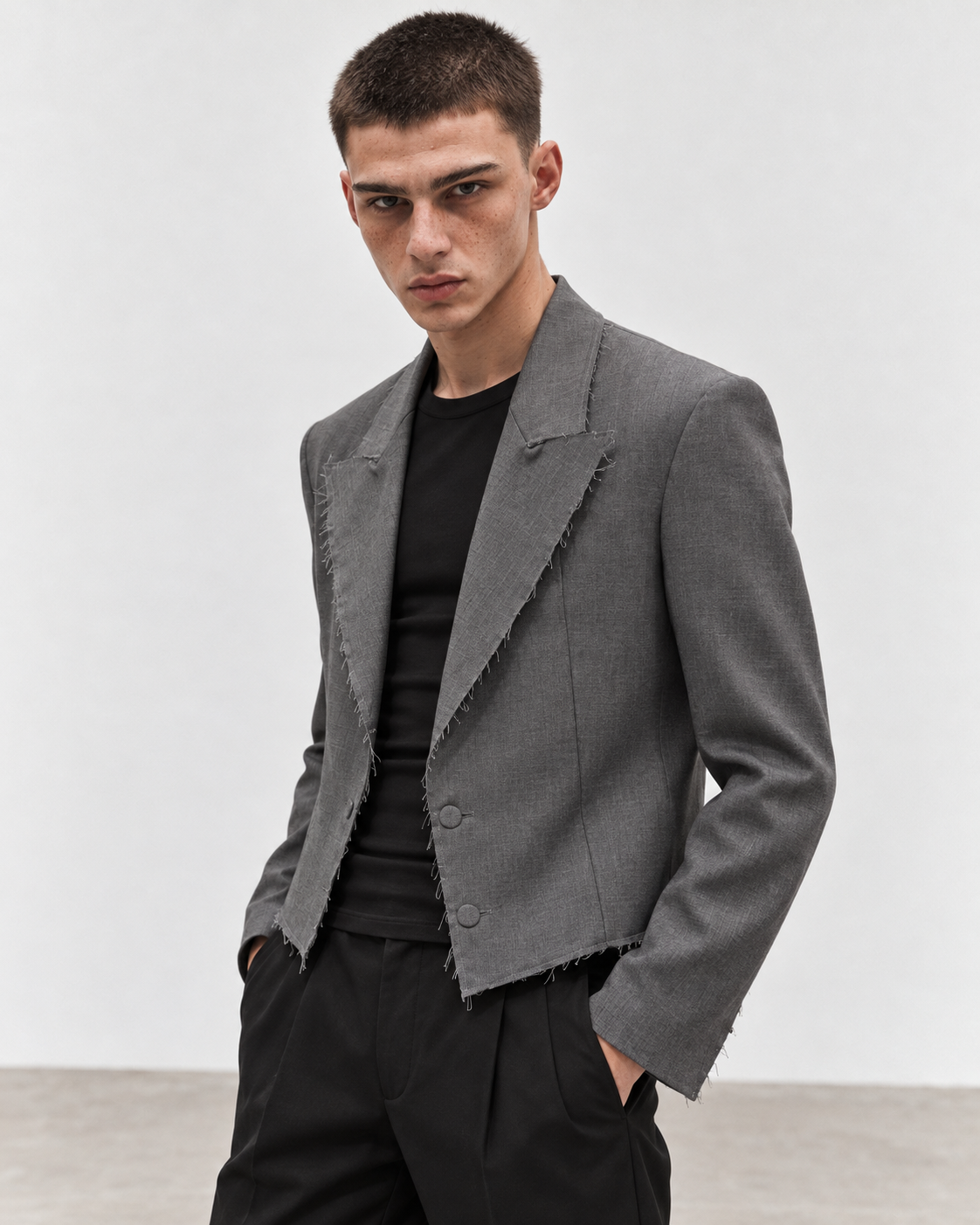 GIACCA CROPPED CON FINITURE SFILACCIATE