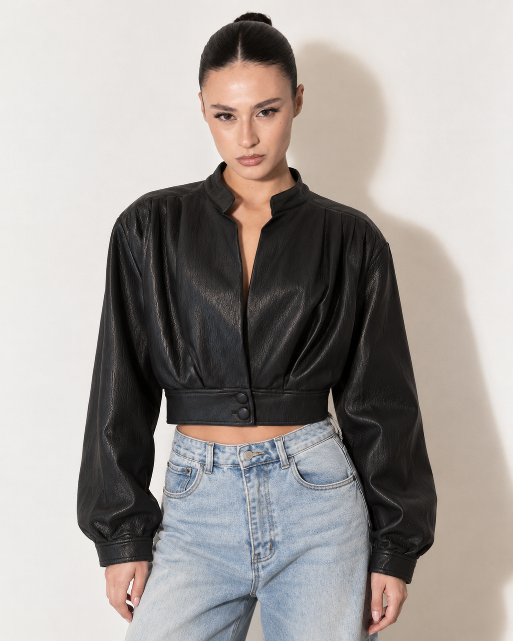 GIACCA LEATHER PIEGHE
